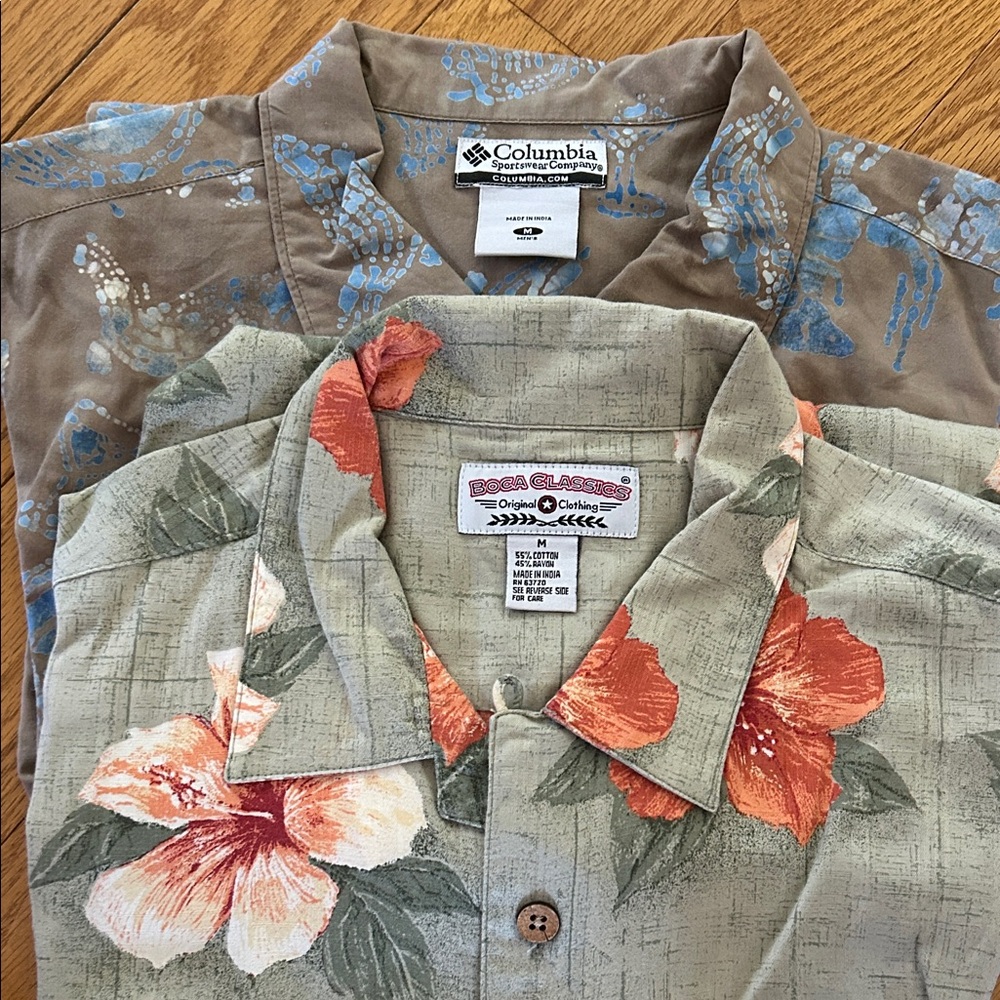 Columbia & Boca Classics Men’s Casual Camp Shirts - Green & Brown Floral